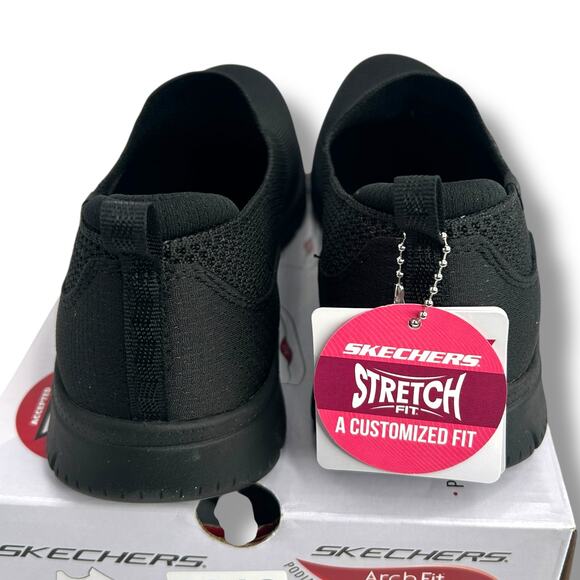 NEW Skechers Arc Fit 2.0 Black Size 7 Cascade Walking Sneakers Slip On Knit Flat - Picture 6 of 12